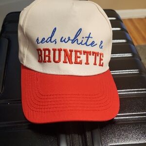 Red, White & Brunette Snapback Cap with Embroidered Text